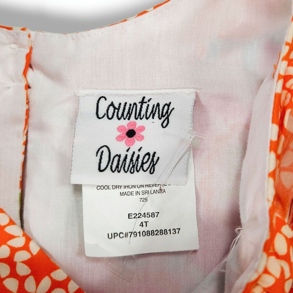 Counting Daisies Girls Butterfly Floral A Line Tie Back Dress Green Orange 4T - Picture 3 of 5